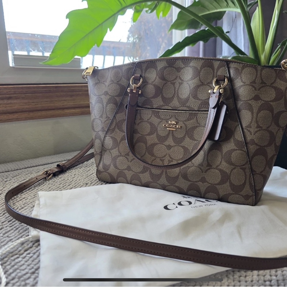 Coach Tan and Brown Signature Shoulder Bag
